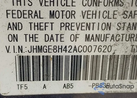 2010 Honda Fit Sport from USA, damaged, VIN JHMGE8H42AC007620